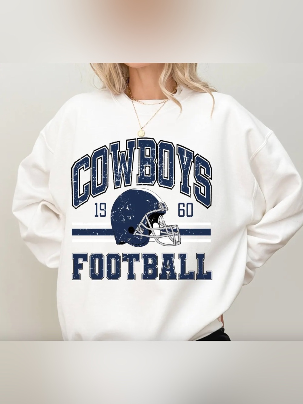 Cowboys Football Crewneck Sweatshirt - White/Navy